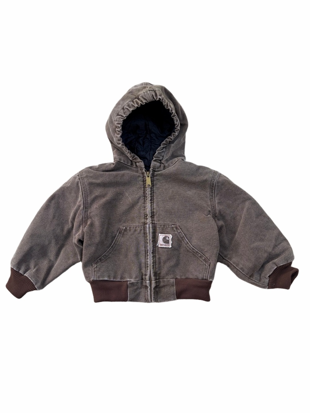 Vintage 90s Carhartt Size 4T Brown Hooded Canvas Work Chore Jacket Y30 USA Made